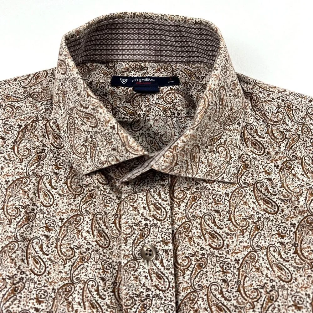 Cremieux Classics Mens Paisley Long Sleeve Button-Up Large Shirt Brown Flip Cuff